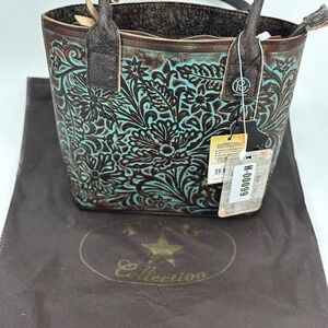 P&G Collection Tote Bag Womens Small Brown Turquoise Western Floral Cowgirl New